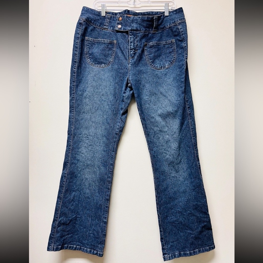 Vintage Lee Flared Jeans One True Fit Women 15/16M Patch Pocket Retro Y2K Boho